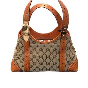 Vintage Gucci Tan and Brown Shoulder Bag with Iconic Design